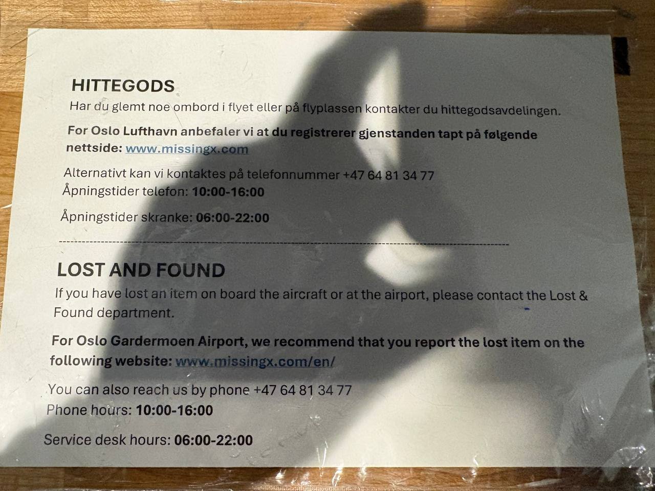 Lost and Found cedule na Gardemoen